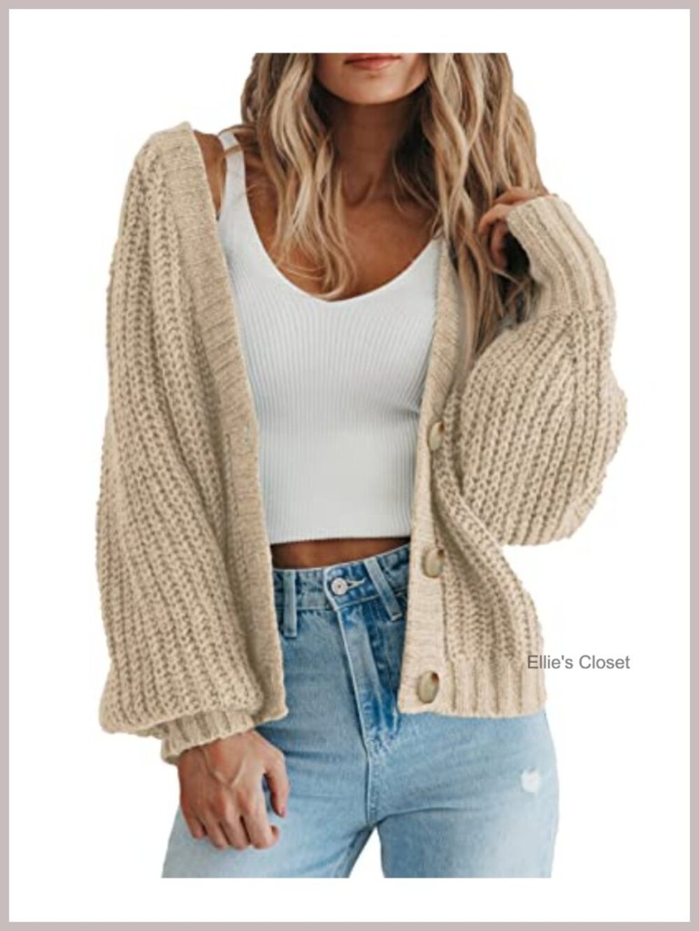 Women's Chunky Knit Open Front Button Cardigan Long Sleeve V Neck Sweater